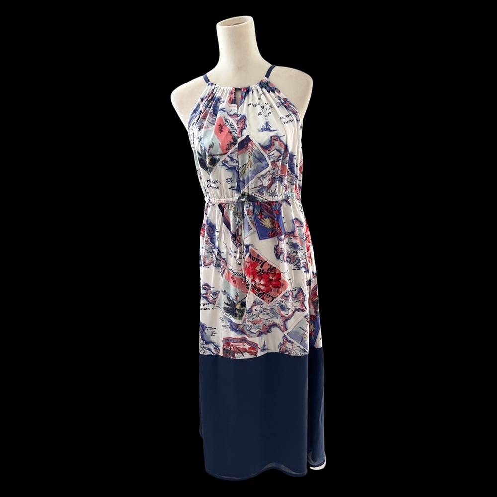 PETER SOM Women's Postcard Print Travel Long Halter Maxi Dress Size M